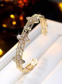 1pc Luxury Elegant High-End Open Bangle Bracelet, Suitable For Daily Wear And Parties