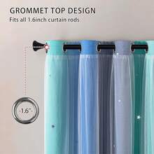 Cortinas de dormitorio de 213 cm, cortinas decorativas cortas de doble capa con estrellas colgantes y voile para habitación infantil, cortinas de arco para puerta de vidrio corrediza para adultos, rosa, azul, morado /132/213/2 MX - Verde Azul Gris - Ver 4