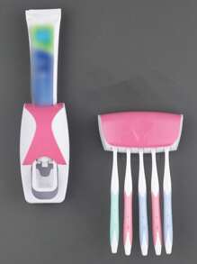 Set van 2 wandgemonteerde tandenborstelhouders met automatische tandpastadispenser, geschikt voor 5 tandenborstels, geen stroom nodig, kunststof, badkameraccessoire, badkamerdecoratie, zomer, terug naar school