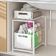 1 Pieza Set Organizador debajo del Fregadero, Organizador de Gabinete de dos niveles Plegable con Ruedas, Organizador Resistente a la Oxidación Debajo del Fregadero, Organizadores de Gran Capacidad Debajo del Fregadero y Cajones Deslizantes de Almacenamiento, Estante de Almacenamiento de Cocina, Bandeja de Almacenamiento Deslizante para Botellas de Especias