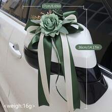2pcs Wedding Celebration Flower Car Rearview Mirror Decor, Handle Bow Decor, Retro Luxury Wedding Chair Back Flower Arrangement, Vehicle Decor