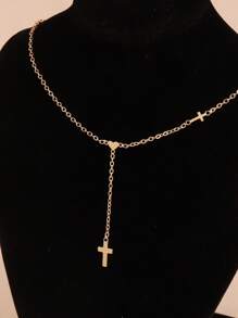 1pc Elegant Cross & Heart Decor Y-Necklace, Women's Everyday, Date, Party Accessory