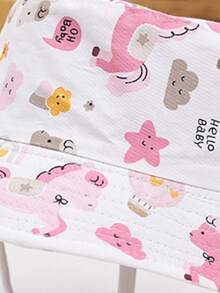 1 pièce Chapeau de soleil blanc pour fille avec imprimé licorne de dessin animé, chapeau de protection solaire pour l'extérieur pour les tout-petits au printemps, en été et en automne - Blanc - Voir 2