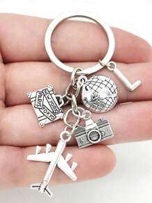 26 Letters Unisex Airplane Alloy Keychain, Street Fashion Airplane, Globe, Camera Metal Keychain Accessories, Best Friend Travel Accessories Pendant Gifts, Fashion Keychains, Car Keychains, Interesting Keychains, Men's Accessories, Women's Accessories, Ideal Holiday Gifts For Travel Enthusiasts, Suitable For Daily Wear, Mobile Phones, Backpacks, Fashion Pendant Accessories, Holiday Gifts, Birthday Gifts, Father's Day Gifts School Cartoon