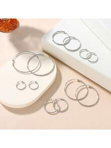 Milacolato Non Pierced Hoop Earrings For Women Clip On Hoop Earrings Silver Gold Rose Gold Spring Hoop Earrings Set Small To Big Hoop Fake Earrings Jewellery 20-60cm - Multicolor - View 11