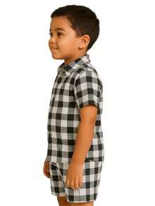 Children's Set Boy Shirt And Shorts Comfortable In Viscolinho - Black and White - View 3