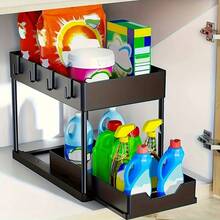 TAIMASI 2-Tier Under Sink Storage Organizer - 1pc Pull-Out Organizers With Slide Out Shelf And Metal Sliding Drawer For Kitchen, Bathroom, Pantry Cabinet, And Closet Organization - Space-Saving Solution For Maximizing Storage Capacity - Black - View 4