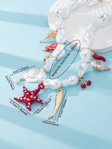 1 件波西米亚风格 ABS 珍珠海洋动物鱼、海星、贝壳多吊坠项链套装，手工玻璃，适合夏季海滩派对和日常佩戴