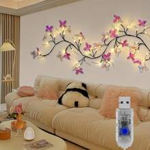 1pack 1.3m/51.18inch 30 LED Charming Willow Vine Branch Lights With Blue And Purple Butterfly USB Powered For Home Table Wall Holiday Indoor Party Wedding Patio Living Room Decoration