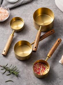 4 Piece Measuring Cups And Spoons Set, Stainless Steel Measuring Tools With Wooden Handles, Stackable Kitchen Gadgets For Baking, Cooking, Dry And Liquid Ingredients