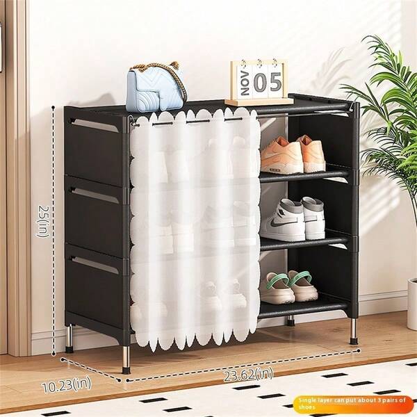 Multi-Tier Dust-Proof Shoe Rack, Multifunctional Assembly Shoe Organizer With Curtain, For Dorm Bedroom