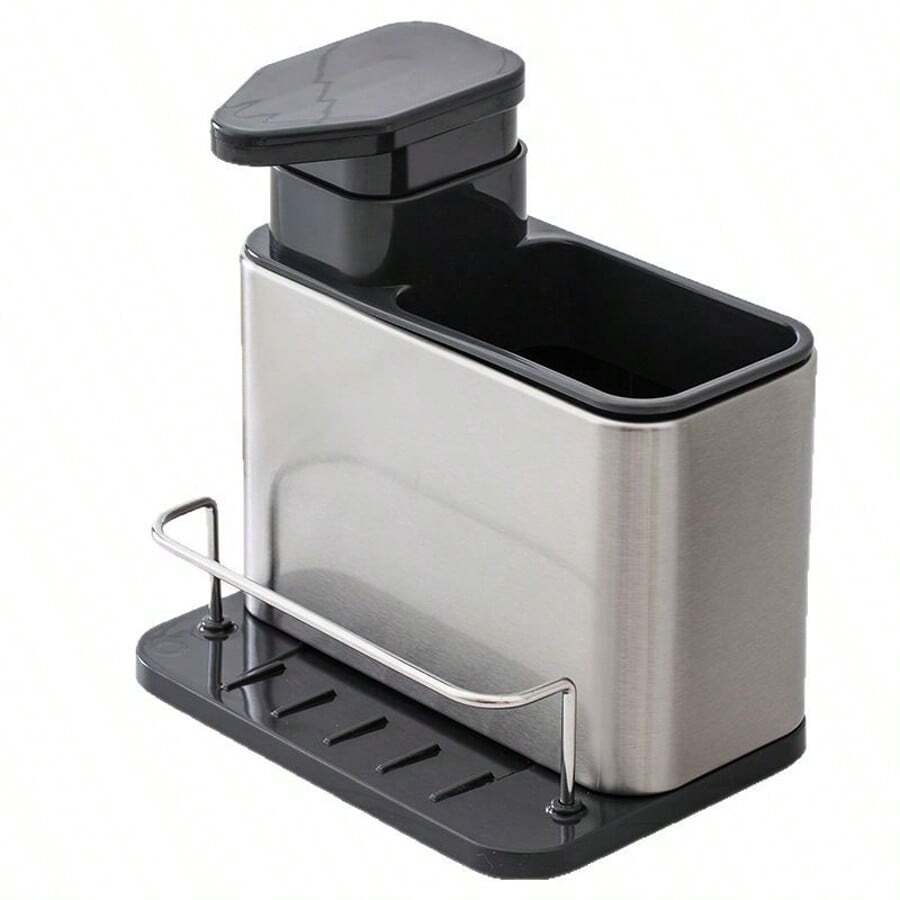 Stainless Steel Kitchen Utensil Rack With Drip Tray - Dish Soap Dispenser, Sponge Holder, And Tool Organizer, Saves Space On Home And Professional Countertops, Kitchen Tool Storage, Durable Stainless Steel - 黑色 - 查看 1