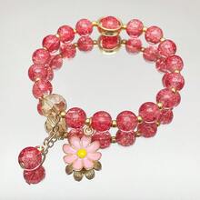 1 件多色向日葵裂纹玻璃珠弹性手链配雏菊花吊坠，时尚串珠手链适合日常佩戴，送给朋友情人节的珠宝礼物 - 白色 - 查看 24