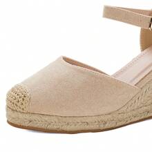 calcena Women's Closed-Toe Espadrille Wedge Sandals With Ankle Strap – Summer Jute Platform Heels For Casual And Beach Wear - Beige - View 2