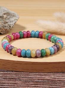 YAUKIA 1pc Elegant Multi-Color Tourmaline Bracelet, Natural Rainbow Tourmaline Gemstone Beads, Hand-Beaded Love Stone, 5*8mm Watermelon Tourmaline Bracelet, Festival Jewelry Gift