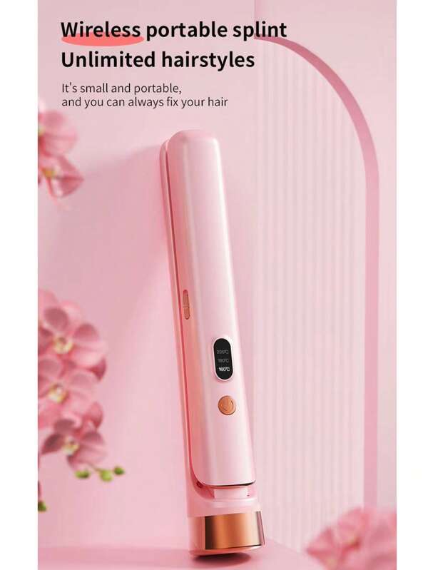 Portable USB Rechargeable Wireless Travel Curling Iron, Mini Cordless Straightener With 4000mAh Battery Capacity