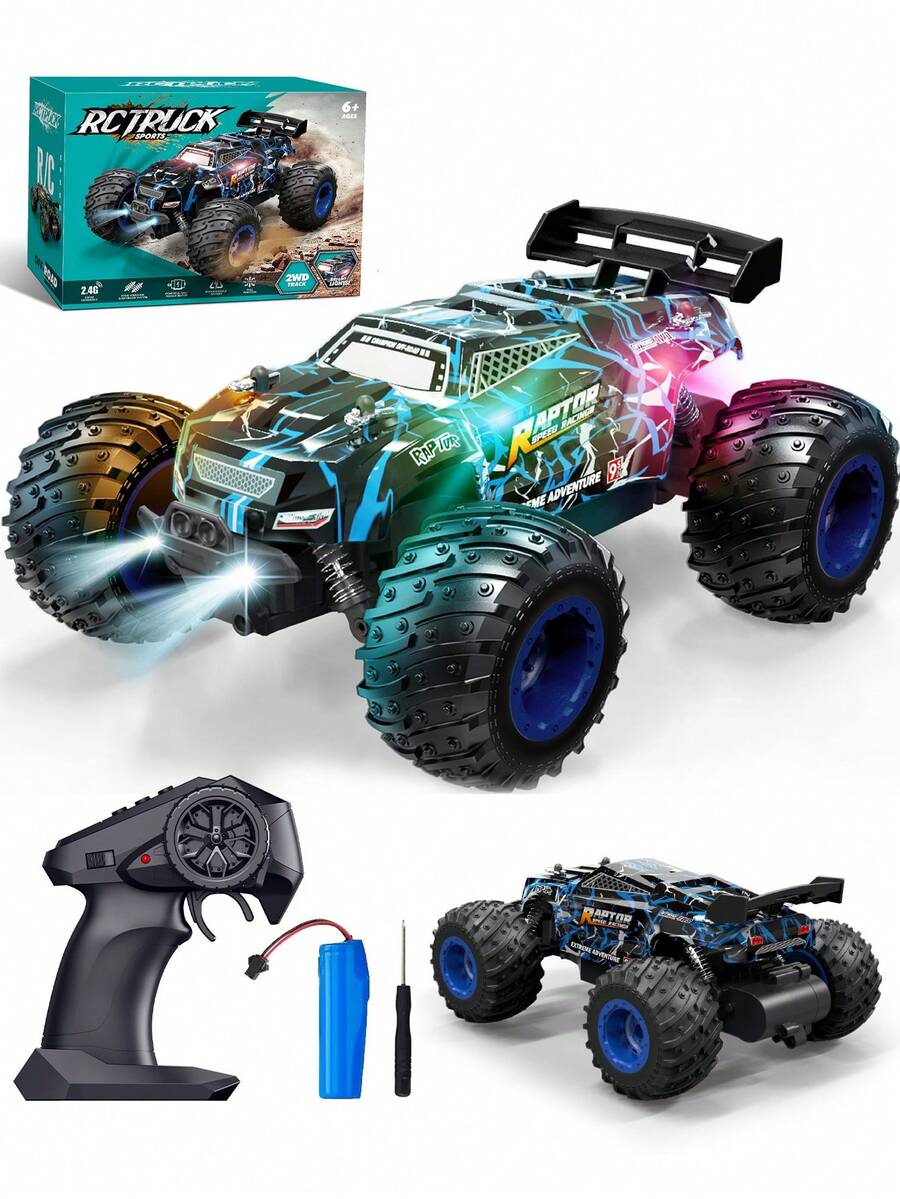 1pc 1:18 Scale High Speed RC Off-Road Truck, 22km/H Max Speed, 4WD All-Terrain Remote Control Vehicle With LED Lights, High & Low Speed Adjustment, Rechargeable Battery, Perfect Gift For Children Aged 6-14, Ideal For Birthday, Holiday, Christmas, Easter - Multicolor - View 1