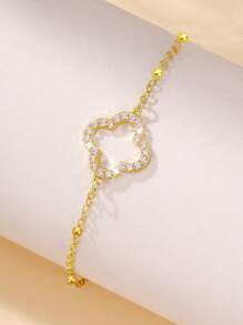 1 Stück 18K vergoldetes Edelstahl Armband mit Zirkonia Kugel und 4-Blatt Kleeblatt, Geschenk für Mütter, Paare, Töchter, Sommerstrandmode, wasserfest und farbbeständig