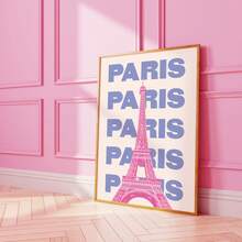 Frameless Parisian Resort-Style Wall Hanging – Featuring A Powder Blue Eiffel Tower Silhouette Paired With The Art Deco-Style Gradient French Phrase "(The Joys Of Living)" – Creates A Parisian Resort Atmosphere, Suitable For Bedrooms, Living Rooms, Studies, And Seaside Villas.