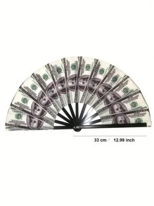 Abanico plegable grande - Estampado vibrante de dinero, emocionante para aplaudir, abanico plegable de tela, abanico estilo euro, abanico de kung-fu, abanico de libras y dólares, herramienta mágica para fotografía