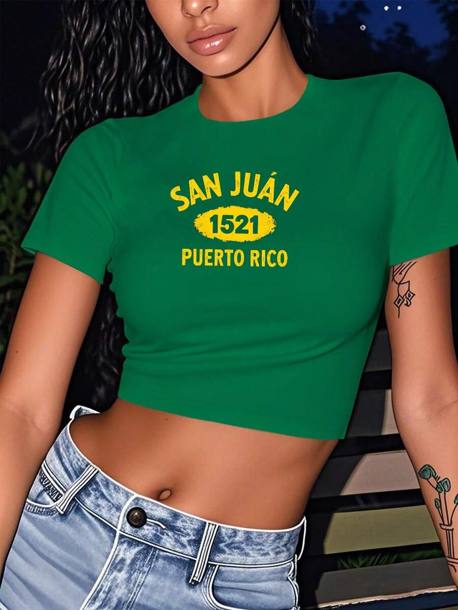 San Juan 1521 Puerto Rico Women's Fashion Short T-Shirt - màu xanh lá - Xem 1