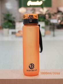 1pc 1000ml/750ml Outdoor Large Capacity Sports Water Bottle, 32oz/26oz, Direct Drinking Mouth Design, Handle Strap, Printed Logo, Plastic Portable Leak-Proof Screw Cap, Suitable For Hiking, Running, Cycling