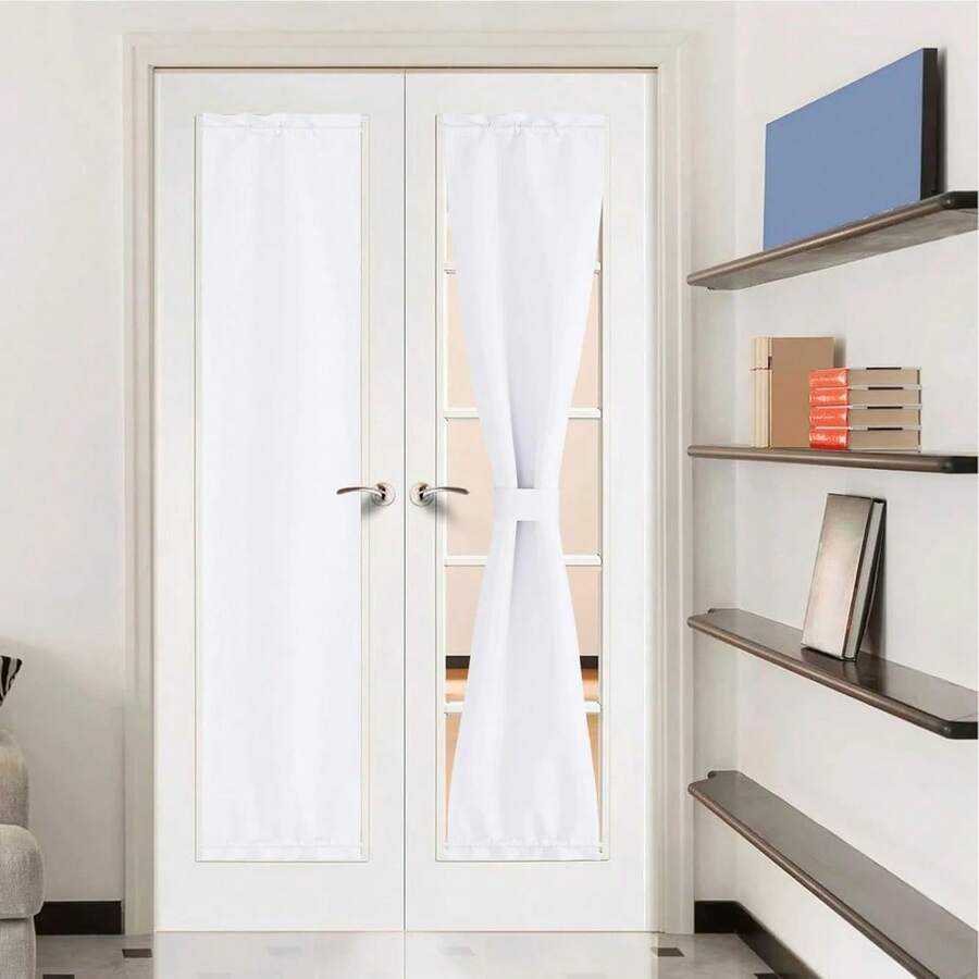 Local Warehouse- Door Curtain Panel, Grey French Door Curtains Blackout Thermal Insulated Curtain Sidelight Privacy For Window/Living Room/Doorways/Classroom (25W By 72L Inches, 1 Panel) - Pure White - 查看 1