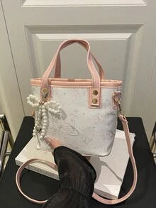 1pc Chinese Style Butterfly Print PU Pearl Decor Women Handbag, Crossbody Shoulder Bucket Bag Suitable For Summer, Cute Girl Street Casual, Travel, Photo Shooting, Festival Gift - Multicolor - View 11