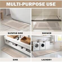 Non Slip Bath Mat, Rubber Backing Ultra Thin Bathroom Rugs Fit Under Door Quick Dry Super Absorbent Washable Bath Rug Shower Mat For Bathroom Floor Bathtub Shower Sink, Easy Care Beige 16"X 24"