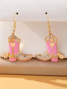 一对适合日常佩戴的锌合金靴形耳环 - 粉色 - 查看 2