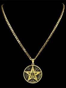 Kalung Liontin Bintang Lima Berujung Emas Berlapis Baja Tahan Karat Unisex dengan Tetragrammaton Solomon - kalung - View 4
