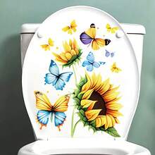 1pc Sunflower & Butterfly Removable Reusable Sticker, Fresh Natural Style, Full Of Vitality, Suitable For Decorating Bathroom Toilet, Can Add Warm And Lively Atmosphere To Monotonous Bathroom Space, Enhance Bathroom Aesthetics.