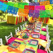 Decoraciones para fiesta mexicana, 1/2 Banderines de carnaval, Banderines de papel recortado de plástico de 18 pies para fiestas de cumpleaños mexicanas del 5 de mayo, Banderas y banderines con temática mexicana colorida, Decoraciones colgantes del Día de los Muertos, Suministros para fiestas en el hogar. - Multicolor - Ver 10