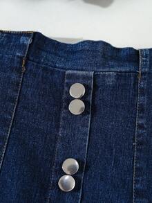 牛仔时尚休闲泡泡袖牛仔外套搭配腰带百褶牛仔裙 - 寶藍色 - 查看 4