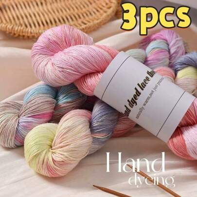 3 Pcs, 300g, Handmade Summer Dyed Lace Yarn, Colorful Lace Yarn, Summer Fine Yarn, Silk Yarn, Knit Short Sleeve, Crochet Shawl, Handcraft Knitted, Multiple Color Options