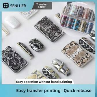Kanten luipaardprint sterrenhemel nagelfolie transfersticker bloemblaadje sexy retro kant glas papier nagelbenodigdheden sterrenlicht papier holografische DIY transferfolie nagelkit 10 stuks (zonder lijm)