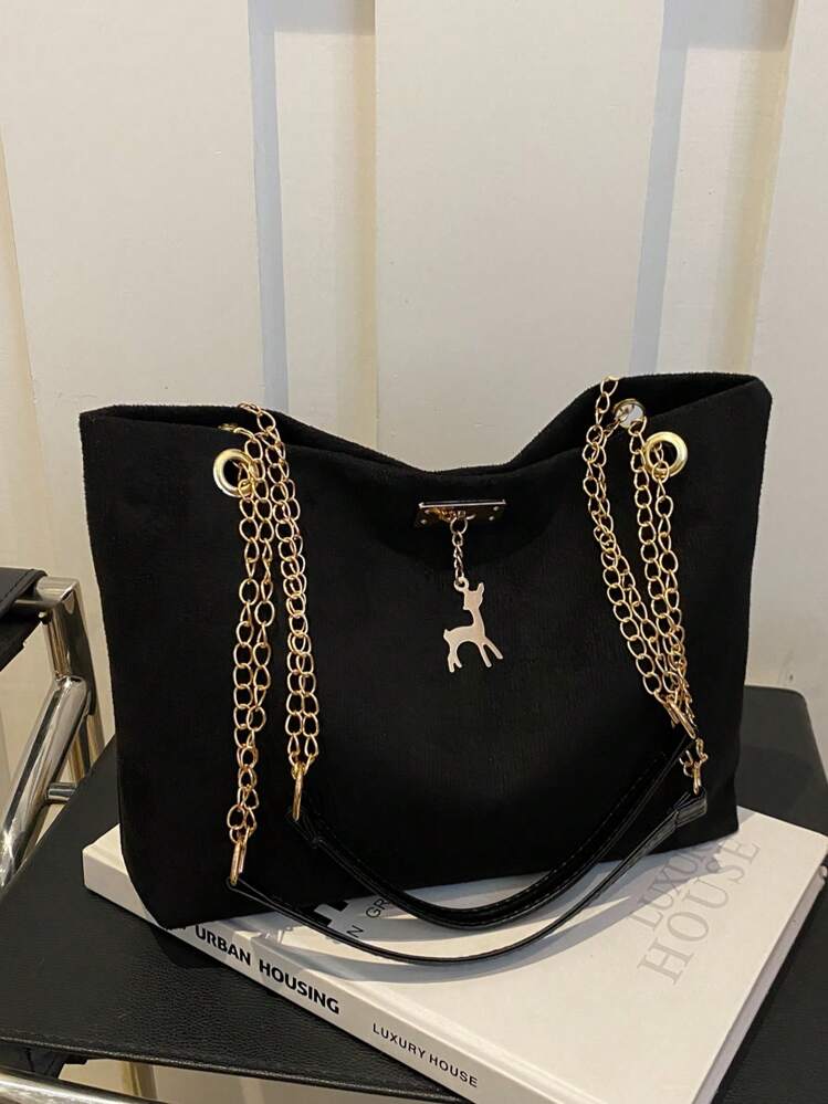 1 pièce Sac fourre-tout à l'épaule en polyester avec fermeture éclair, décoration de cerf, grande capacité, mode. Convient pour une utilisation quotidienne des femmes. Convient pour le shopping, le portefeuille, le shopping, les jeunes femmes, les étudiants, les nouveaux arrivants, les cols blancs. Très approprié pour le bureau, l'université, le travail, les affaires, les trajets, les activités de plein air, les voyages et les sorties.