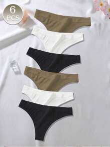 6 piezas de bragas sin costuras, tangas sexys de unicolor, bragas de cintura baja, tangas suaves con gran elasticidad, ropa interior de lencería