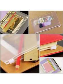 30/15/12pcs Adhesive Pocket A6 Clear Loose Leaf Odorless Waterproof 6 Hole Zipper Bags, Ticket/Cash Holder Pouch,Back To School,School Supplies