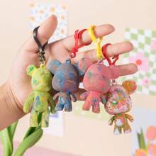 Chaveiro de urso fluido colorido em branco, kit de brinquedo para artesanato com pintura e rabiscos faça você mesmo, entrega em cores aleatórias