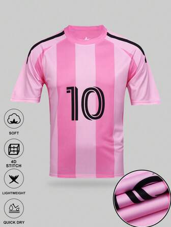 SURUIDA 1pc Miami Style Men's Soccer Jersey Short Sleeve Shirt, #10 Football Tee, Comfortable For Team Match & Casual Sports, Summer