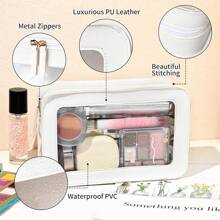 1pc Customizable Leather & Transparent Waterproof Cosmetic Bag, Personalized A-Z Initial Travel Organizer, Great Gift For Friends, Girlfriend, Mother
