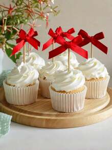20pcs Bowknot Cake Toppers Picks Baking Cake Decorations For Party Dessert Fruit