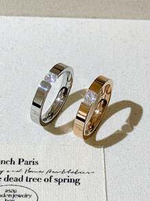 1pc Simple Fashionable 18K Gold Plated Zirconia Ring, Suitable For Women's Daily Wear, Can Be Given As A Festival Gift
