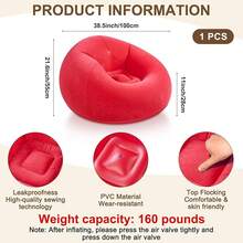 Inflatable Bean Bag Chairs Adult Blow Up Chairs Lazy Sofa Folding Portable Inflatable Chair Movie Outdoor Room Bedroom Reading Camping(Purple) - 紅色 - 查看 8