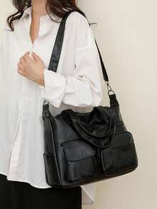 Modische einfarbige weiche Lederschultertasche für Frauen, lässige einfache Umhängetasche mit großer Kapazität für den Campus, tägliche Pendlertasche, retroer Umhängebeutel große Hobo-Handtasche, Damen Messenger Bag mit Mehrfachtaschen Aktentasche für Urlaubsgeschenke. Geeignet für Einkaufen, Geldbörse, Einkaufen, junge Frauen, Studenten, Berufsanfänger, Büromitarbeiter. Sehr geeignet für Büro, Universität, Arbeit, Geschäft, Pendeln, Outdoor-Aktivitäten, Reisen und Ausflüge