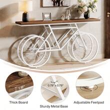 Tribesigns 70.9-Inch Extra Long Console Table, Narrow Sofa Table With Bicycle Metal Base, Modern  Industrial Entryway Table Behind Couch Table For Living Room, Hallway, Entrance, Foyer, Rustic Brown And White - 質樸的棕色和白色 - 查看 6