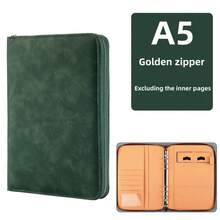 商务拉链组合笔记本 A5 活页记事本，多功能仿皮会议笔记本，带卡槽和手机支架，学校用品，返校 - A5 loose-leaf style - 查看 22