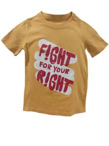 Playera Infantil Niño Talla 6 Amarilla con Estampado "Fight Right" | Camiseta Casual de Verano - Amarillo - Ver 2