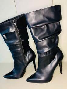 Women's Mid-Calf Boot With Thin Heel, Accordion-Style, Lined Zipper - 駝色 - 查看 5